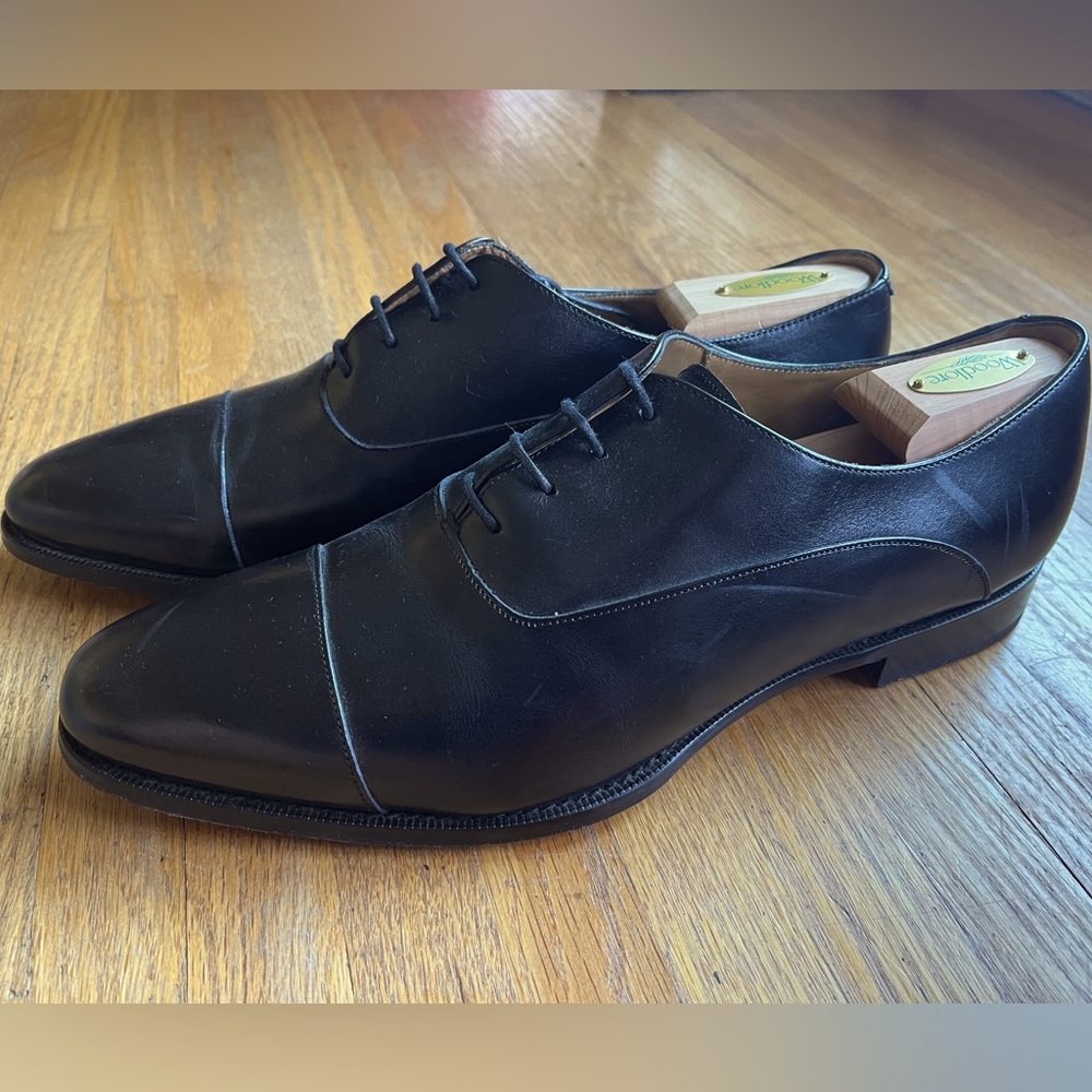 Jack Erwin 12.5 men’s black cap-toe long-wing oxford dress shoes Great condition